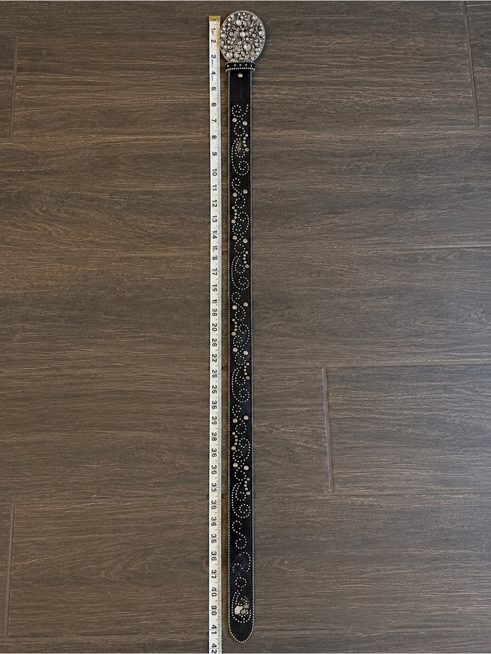 Nocona Western Black Leather Rhinestone Studded Belt M Ornate Crystal Buckle - Picture 7 of 8